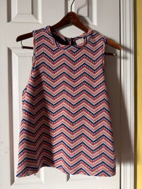 Anthropologie Chevron Bobble Knit Sleeveless Shell Top Coral Navy Blush Tagged L